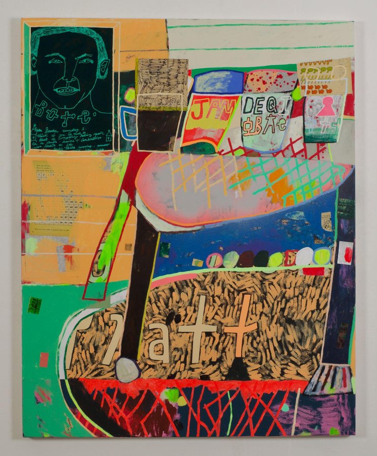 Jarvis Tea Acrylic and collage on canvas 60 × 48 in, 2025