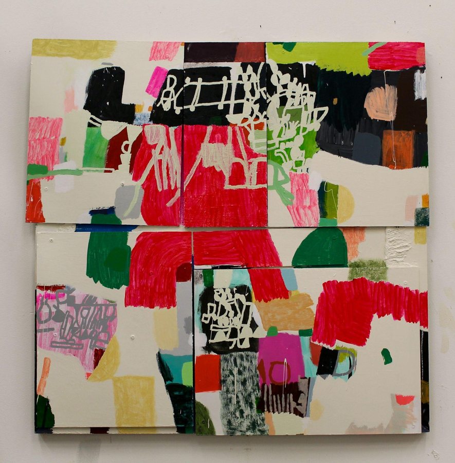Sesick Acrylic and collaged wood on panel 40 × 40 in, 2025